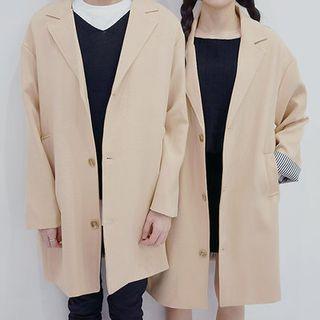 Couple Matching Stripe-trim Single-breasted Coat