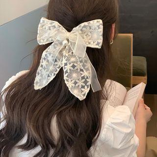 Lace Faux Pearl Bow Hair Clip