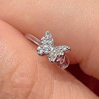 Rhinestone Butterfly Ear Cuff 1pc - Silver & Transparent - One Size