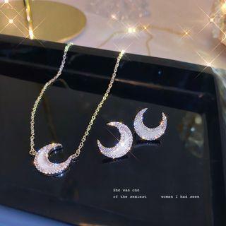 Rhinestone Necklace / Stud Earring / Set