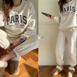 Set: Letter Napped Sweatshirt + Jogger Pants Oatmeal - One Size
