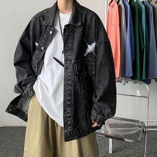 Crane Print Denim Jacket