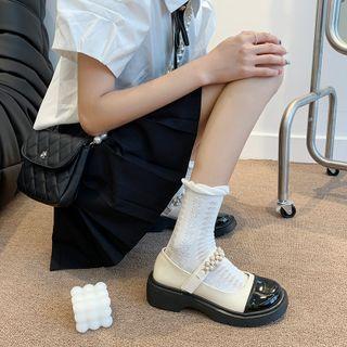 Two-tone Faux Pearl Platform Mary Jane Shoes