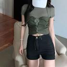 Mock-two Piece Lace-up Top Green - One Size