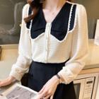 Long-sleeve Contrast Collar Lace Blouse