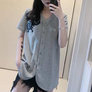Collarless Button-down Top Gray - One Size