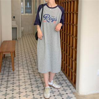 Elbow-sleeve Raglan-sleeve Midi T-shirt Dress