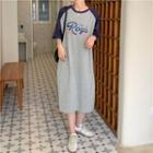 Elbow-sleeve Raglan-sleeve Midi T-shirt Dress