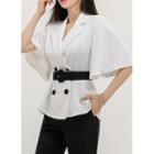 Bell-sleeve Double-breasted Peplum Blazer With Belt