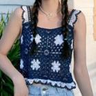 Floral Embroidered Crochet Lace Camisole Top Blue - One Size