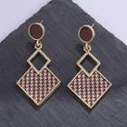Houndstooth Square Dangle Earring 1 Pair - 925silver Earrings - Black & White - One Size