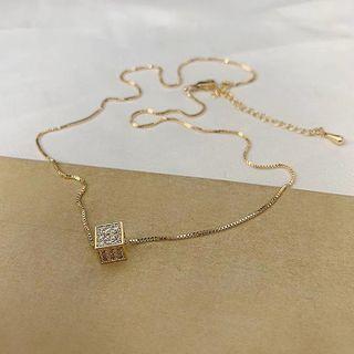 Rhinestone Cube Pendant Necklace As Shown In Figure - One Size