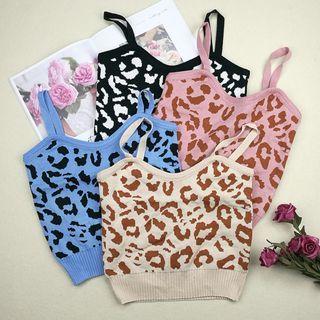 Leopard Jacquard Knit Cropped Camisole Top