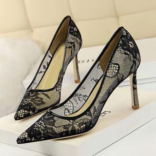 Lace Pointy High-heel Sandals