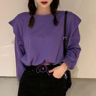 Drawstring Hem Round Neck Plain Top