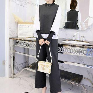 Set: Two-tone Pullover + Cropped Dress Pants