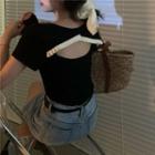 Open-back Frilled Short-sleeve Slim-fit T-shirt