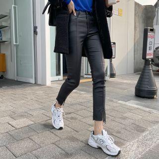 Asymmetric-hem Fleece-lined Skinny Pants