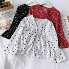 Ribbon-accent Dotted Chiffon Top