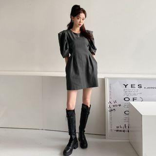 Sharp-shoulder Tie-waist Minidress
