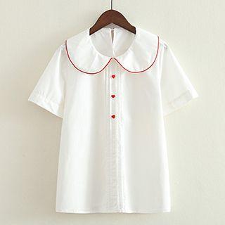 Heart Button Peter Pan Collar Blouse