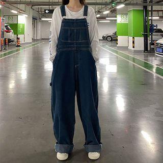 Denim Wide Leg Jumper Pants As Shown In Figure - One Size
