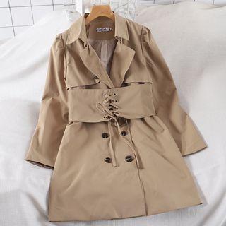 Lace-up Waist Double-breasted Coatdress