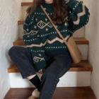 Crewneck Patterned Sweater Green - One Size