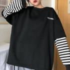 Mock Two Piece Loose Fit Striped Sleeve T-shirt