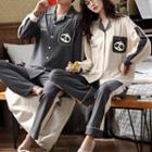 Couple Matching Loungewear Set : Long-sleeve Panda Print Shirt + Pants