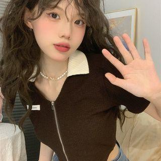 Two Tone Zip Cropped Top