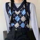 Argyle Knit Vest Argyle - Blue & Gray - One Size