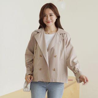 Button-back Double-breasted Jacket With Belt