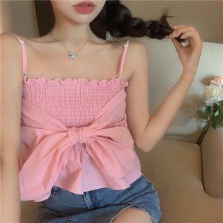Shirred Bow-front Camisole Top Pink - One Size