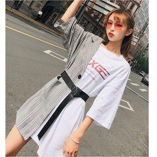 Elbow-sleeve Asymmetrical T-shirt Dress With Belt