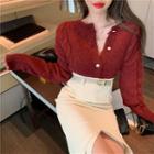 Cable Knit Cardigan / Corduroy Midi A-line Skirt
