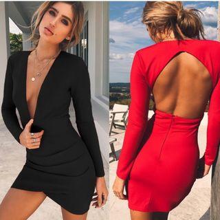 Deep V Open Back Sheath Dress