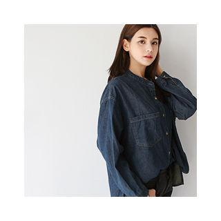 Mandarin-collar Pocket-front Denim Shirt