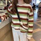 Color-block Striped Oversize Pullover As Shown In Figure - One Size