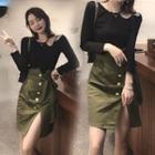 Metallic-button Cutout Miniskirt With Sash