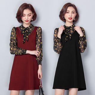 Long-sleeve Chiffon Panel A-line Mini Dress