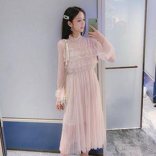 Set: Slipdress + Ruffle Long-sleeve Midi Dress