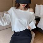 Cold Shoulder Long-sleeve T-shirt / Midi Pencil Skirt