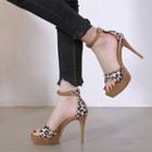 Leopard Print Paneled Stiletto Heel Sandals