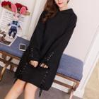 Plain Lace Up Detail Hoodie Dress