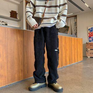Side-button Corduroy Wide Leg Pants