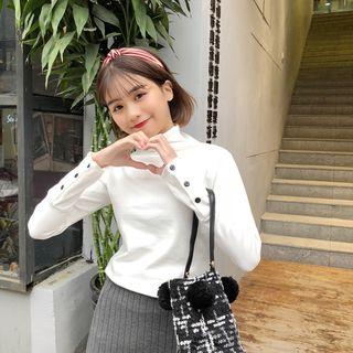 Long-sleeve Mock Neck Buttoned Top