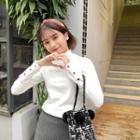 Long-sleeve Mock Neck Buttoned Top