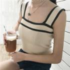 Strappy Contrast-trim Knit Top