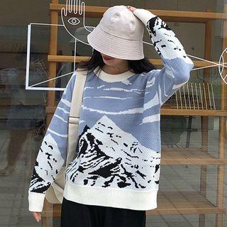 Mountain Print Sweater As Shown In Figure - One Size